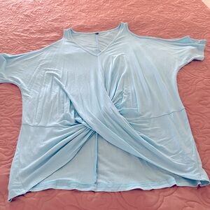 Sleeveless v neck twisted front shirt stretch material open shoulder